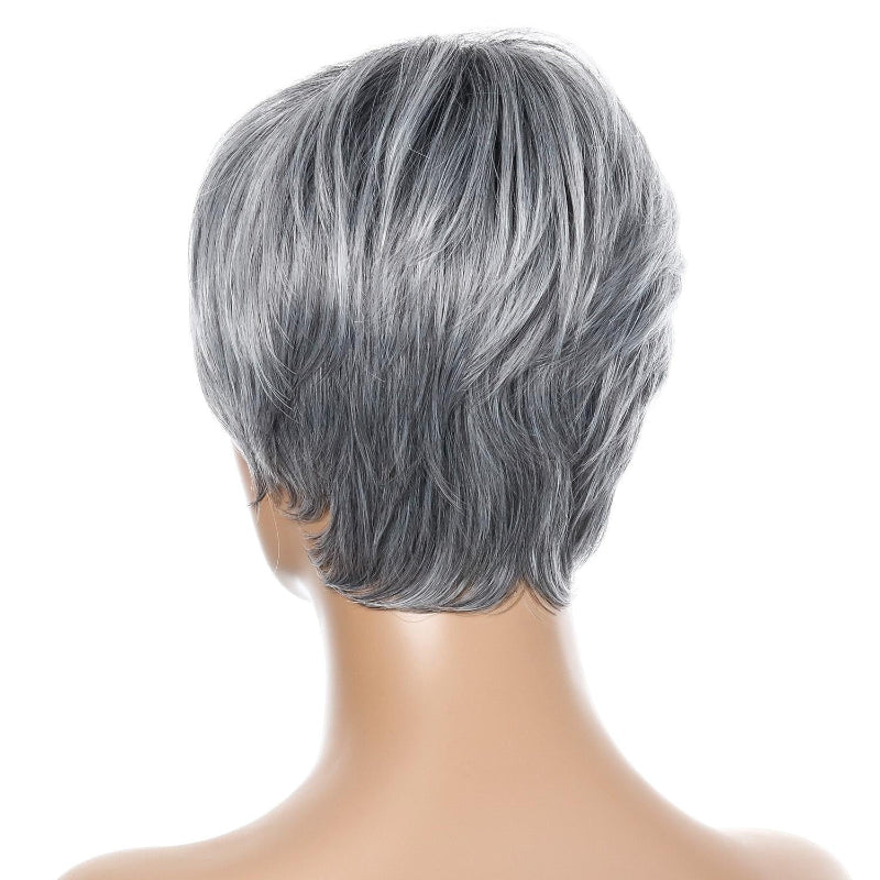 Short Straight Hair Wig High Temperature Silk Fibre Silver Grey