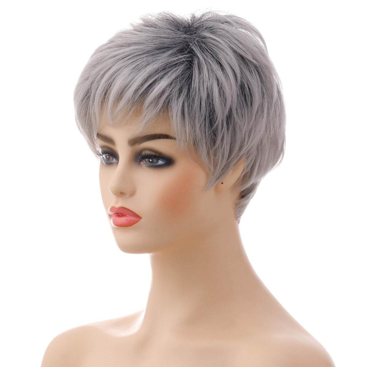 Short Straight Hair Wig High Temp Fiber In Silver Gray For Stylish Look