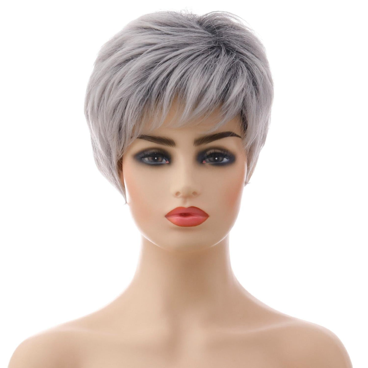 Short Straight Hair Wig High Temp Fiber In Silver Gray For Stylish Look