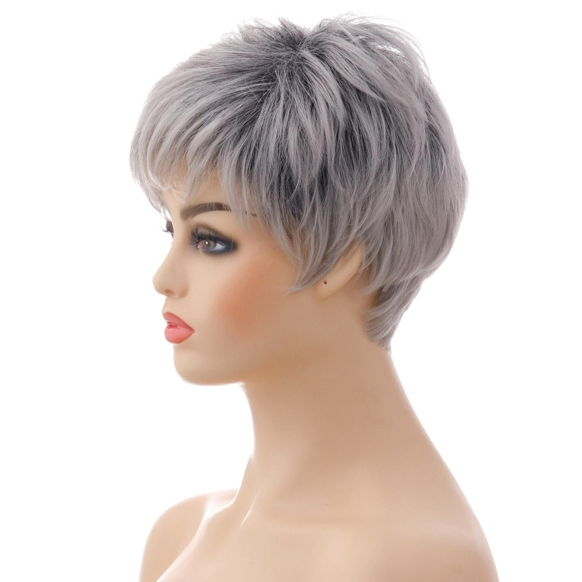 Short Straight Hair Wig High Temp Fiber In Silver Gray For Stylish Look
