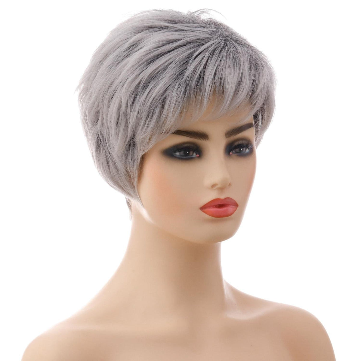 Short Straight Hair Wig High Temp Fiber In Silver Gray For Stylish Look
