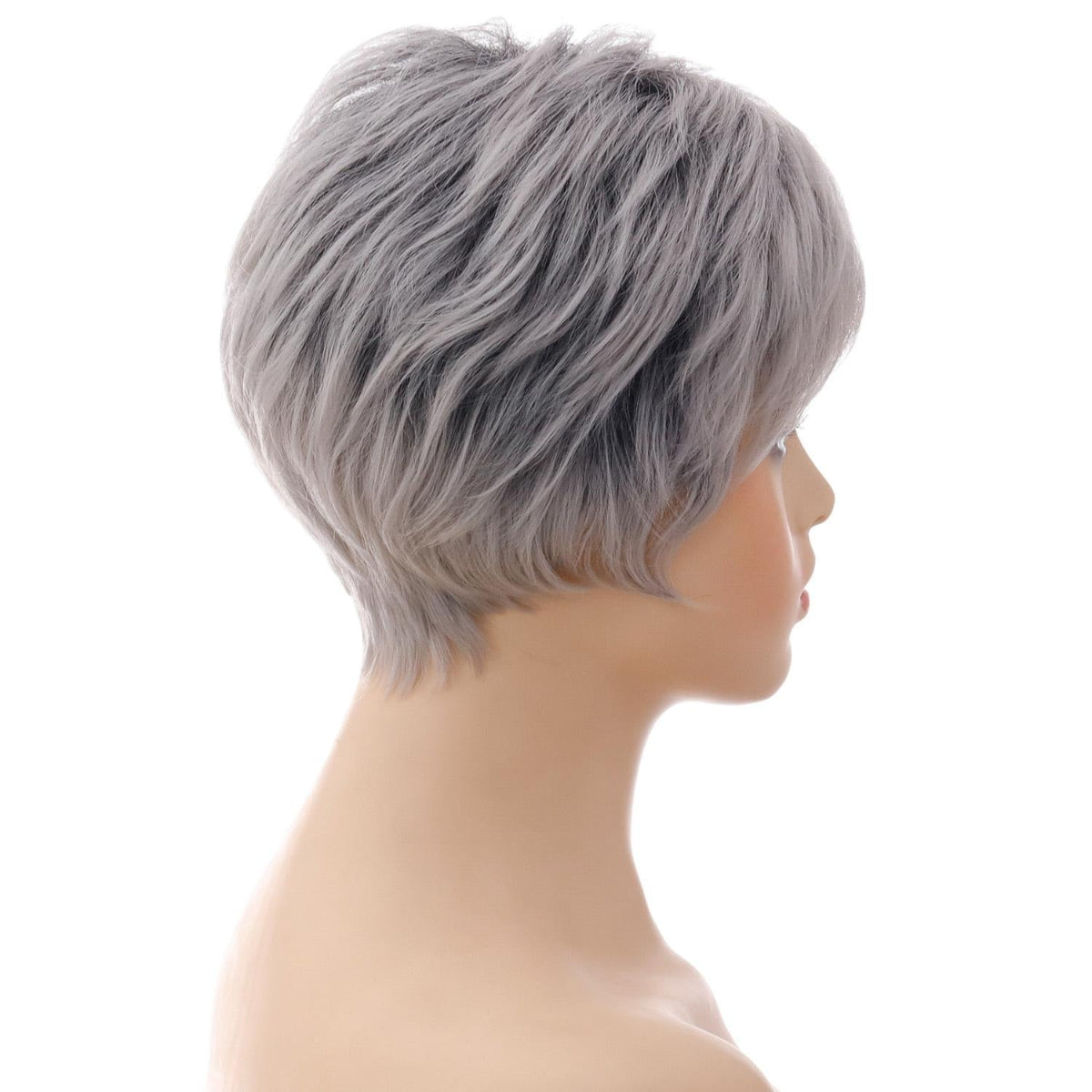 Short Straight Hair Wig High Temp Fiber In Silver Gray For Stylish Look