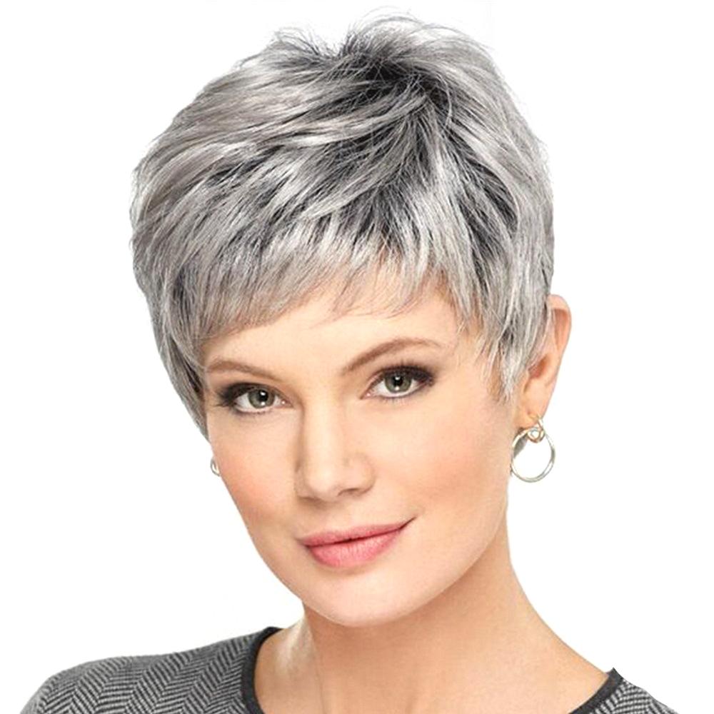 Short Straight Hair Wig High Temp Fiber In Silver Gray For Stylish Look