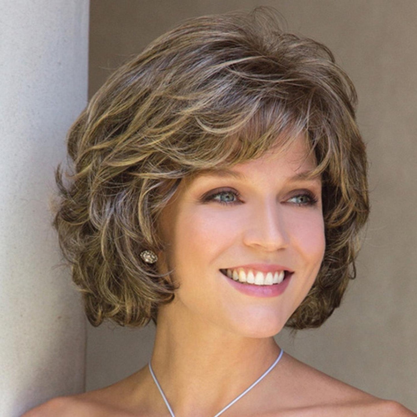 Silk Fibre Short Curly Wig In Gold Colour For Versatile Hairstyle Changes