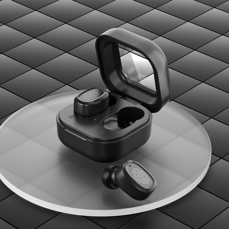 Black Wireless Earphones With Charging Case Compact Design And Bluetooth Connectivity