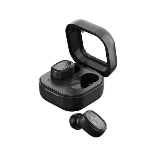 Black Wireless Earphones With Charging Case Compact Design And Bluetooth Connectivity