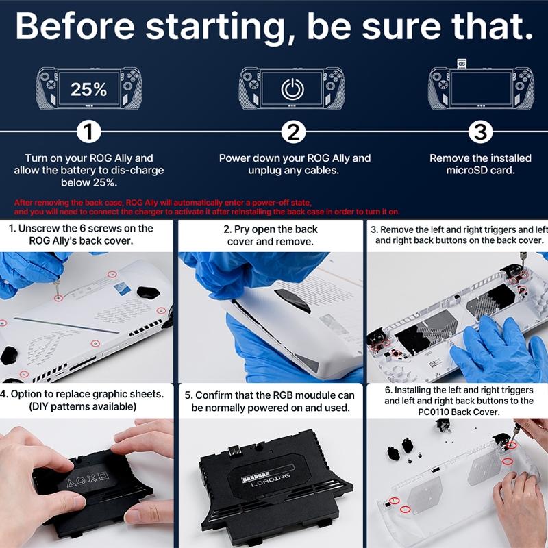 Rgb Transparent Back Plate For Asus Rog Ally Console With Tool Video Game Accessory