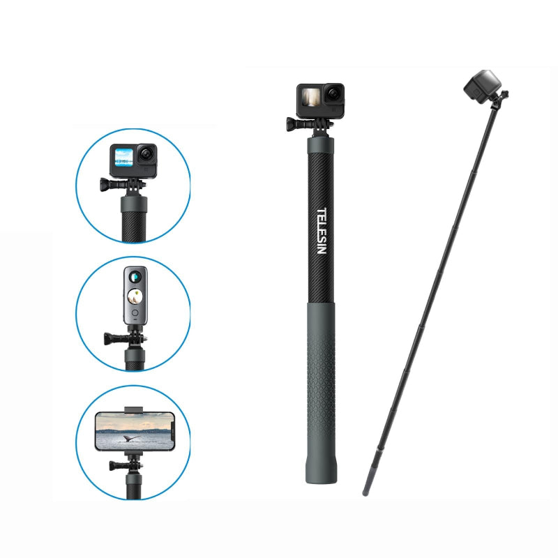 3 Metre Carbon Fibre Selfie Stick Monopod For Action Cameras With 1/4 Screw