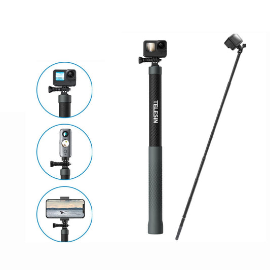 3 Metre Carbon Fibre Selfie Stick Monopod For Action Cameras With 1/4 Screw