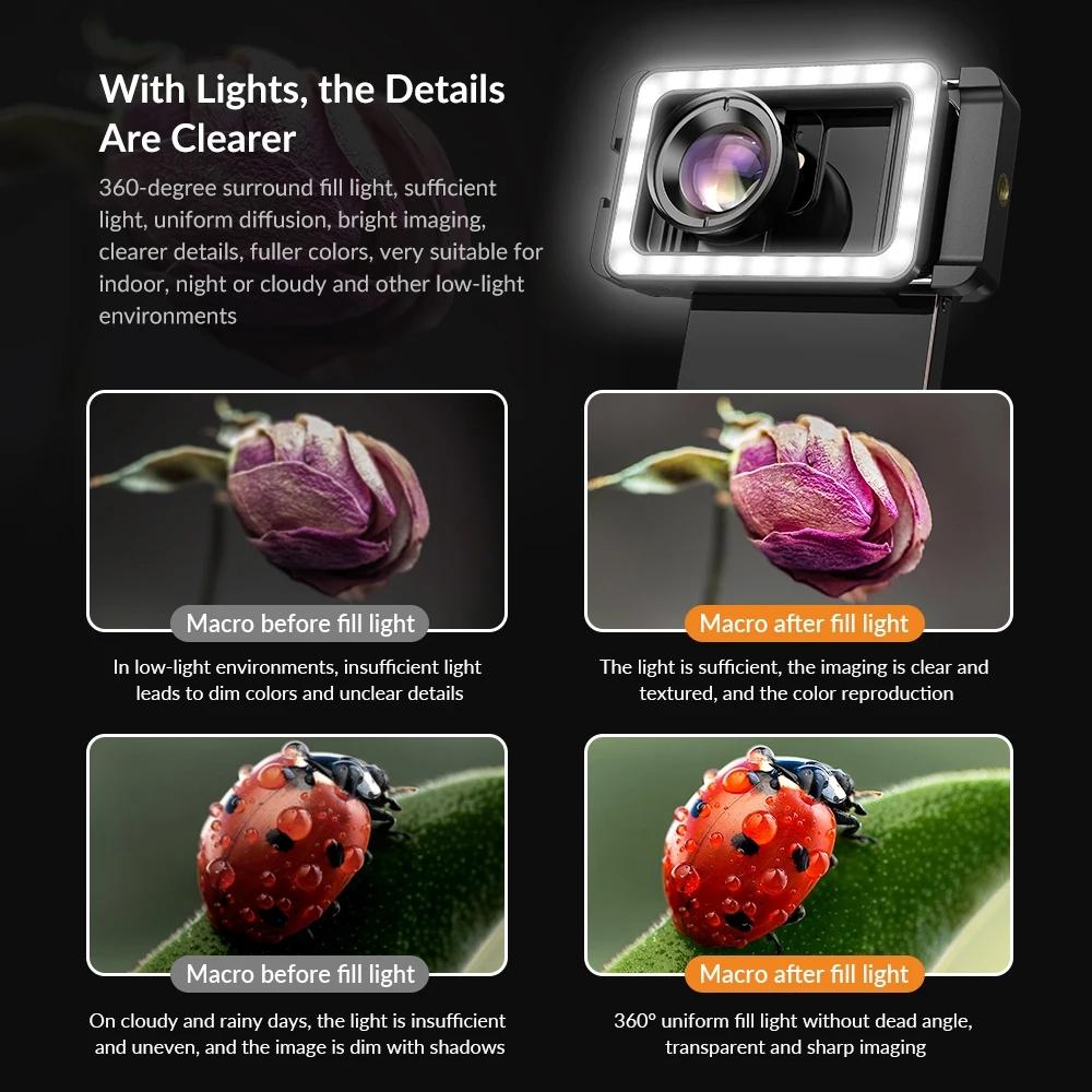 Universal Mobile Phone Clip With Multifunctional Fill Light And Thread Interface