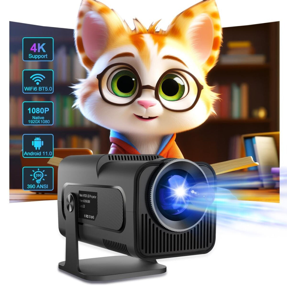 1080P 390 Lumens 4K Android 11 Projector With Wifi 6 Bluetooth 5.0 Miracast Airplay Dlna Hy320