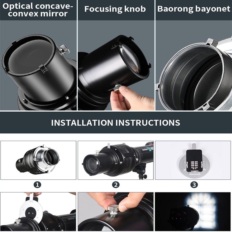 Optical Snoot For Bowens Mount Flash Studio Accessory With Light Focusing Features