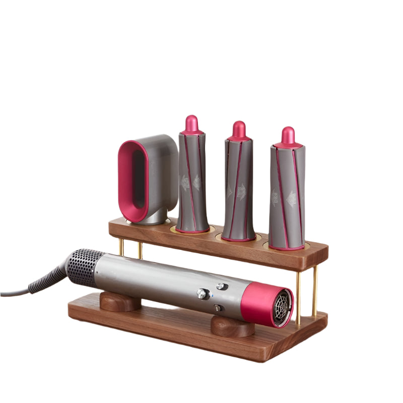 Countertop Organizer For Dyson Airwrap In Black Walnut With Brass Accents