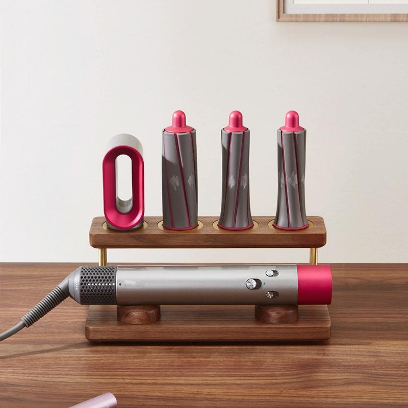 Countertop Organizer For Dyson Airwrap In Black Walnut With Brass Accents
