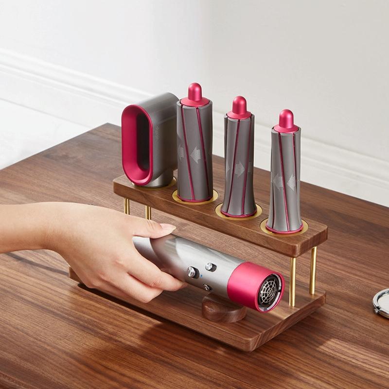 Countertop Organizer For Dyson Airwrap In Black Walnut With Brass Accents