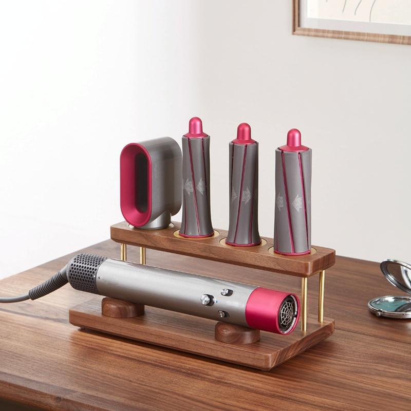 Countertop Organizer For Dyson Airwrap In Black Walnut With Brass Accents