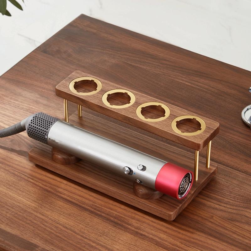 Countertop Organizer For Dyson Airwrap In Black Walnut With Brass Accents