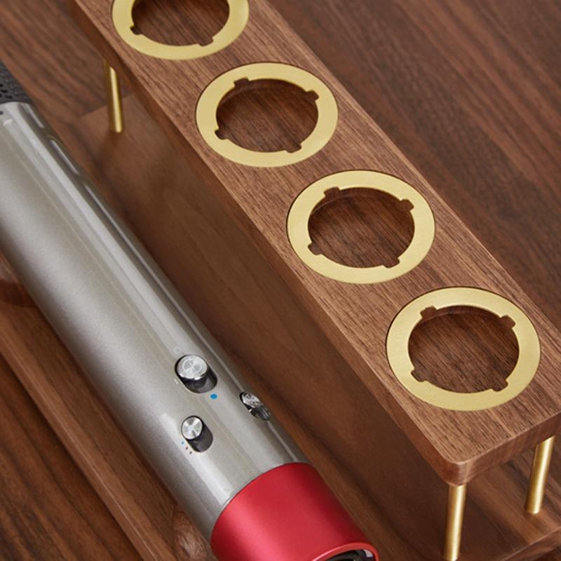 Countertop Organizer For Dyson Airwrap In Black Walnut With Brass Accents
