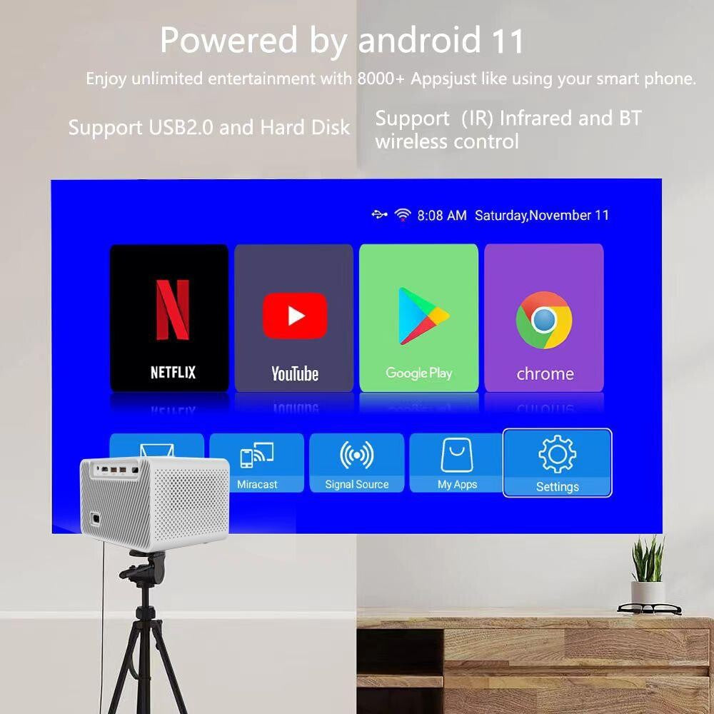 Android 11 Projector With Wifi Bluetooth Hd Resolution For Home Cinema