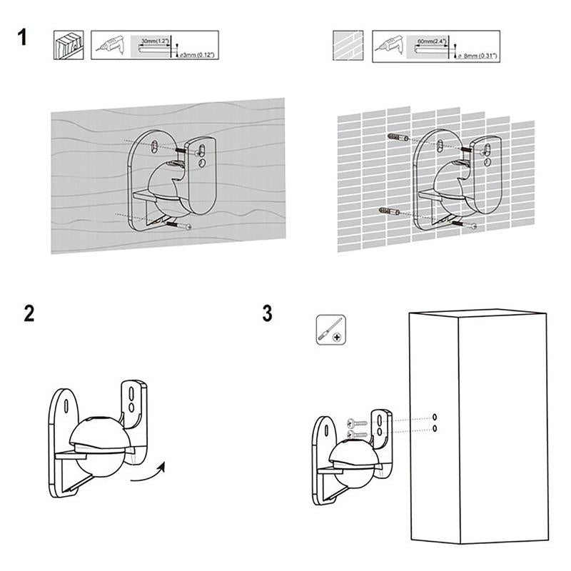 Rotatable 45 Degree Speaker Wall Mount Brackets For Surround Sound Pair