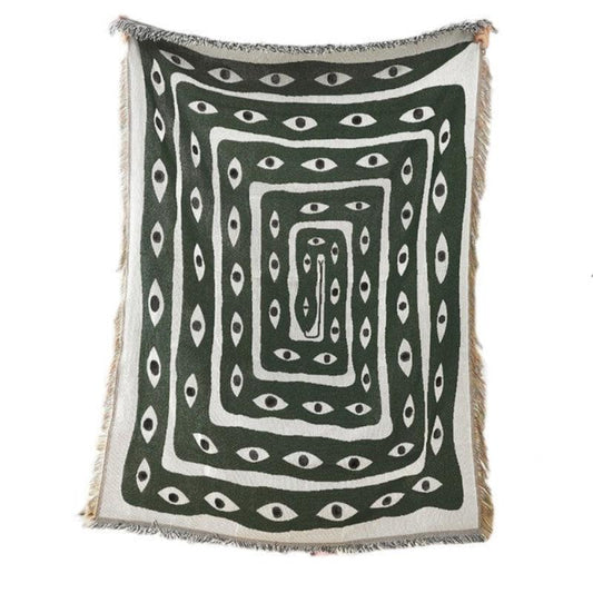 Throw Blanket Faux Cashmere Sofa Cover Green Snake Pattern Tassel 130X160cm