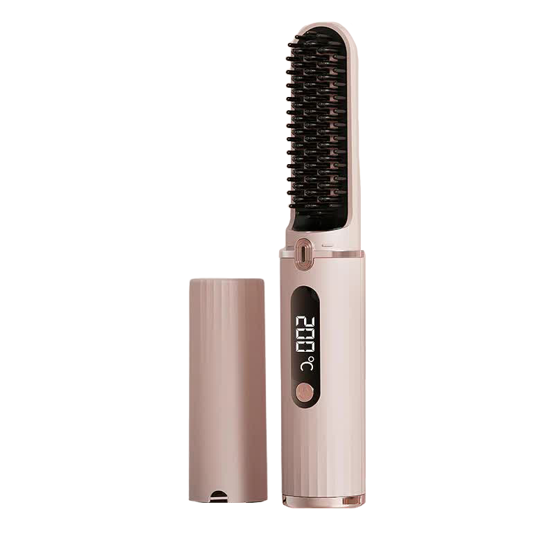 Elosung Cordless Hair Straightener Brush With Adjustable Temperature Pink