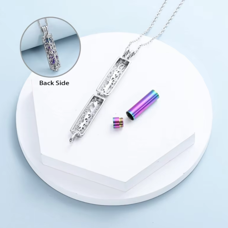 1Pc Cremation Jewelry Cylinder Urn Necklace For Ashes Memorial Keepsake