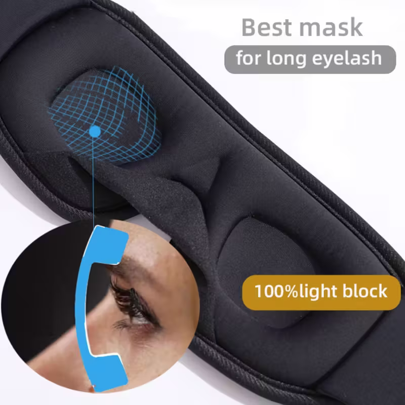 3D Wireless Sleep Mask Bluetooth Headphones Travel Aid Soft Ear Pads Black