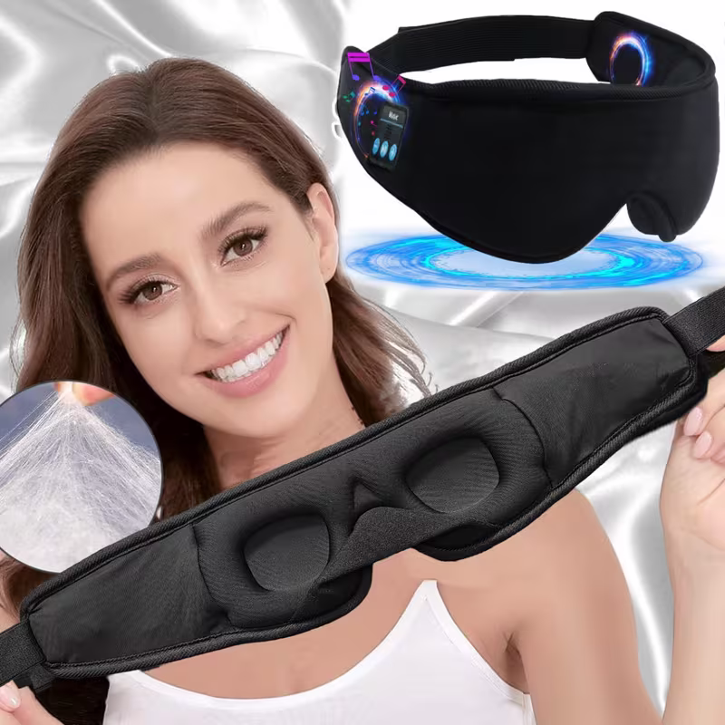 3D Wireless Sleep Mask Bluetooth Headphones Travel Aid Soft Ear Pads Black