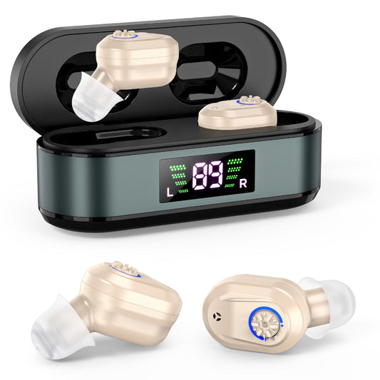 Rechargeable In The Ear Hearing Aids With Charging Case And Lcd Display Ultra Compact Sound Amplifier For Seniors Black