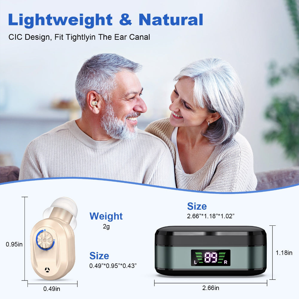Rechargeable In The Ear Hearing Aids With Charging Case And Lcd Display Ultra Compact Sound Amplifier For Seniors Black