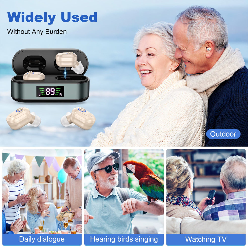 Rechargeable In The Ear Hearing Aids With Charging Case And Lcd Display Ultra Compact Sound Amplifier For Seniors Black