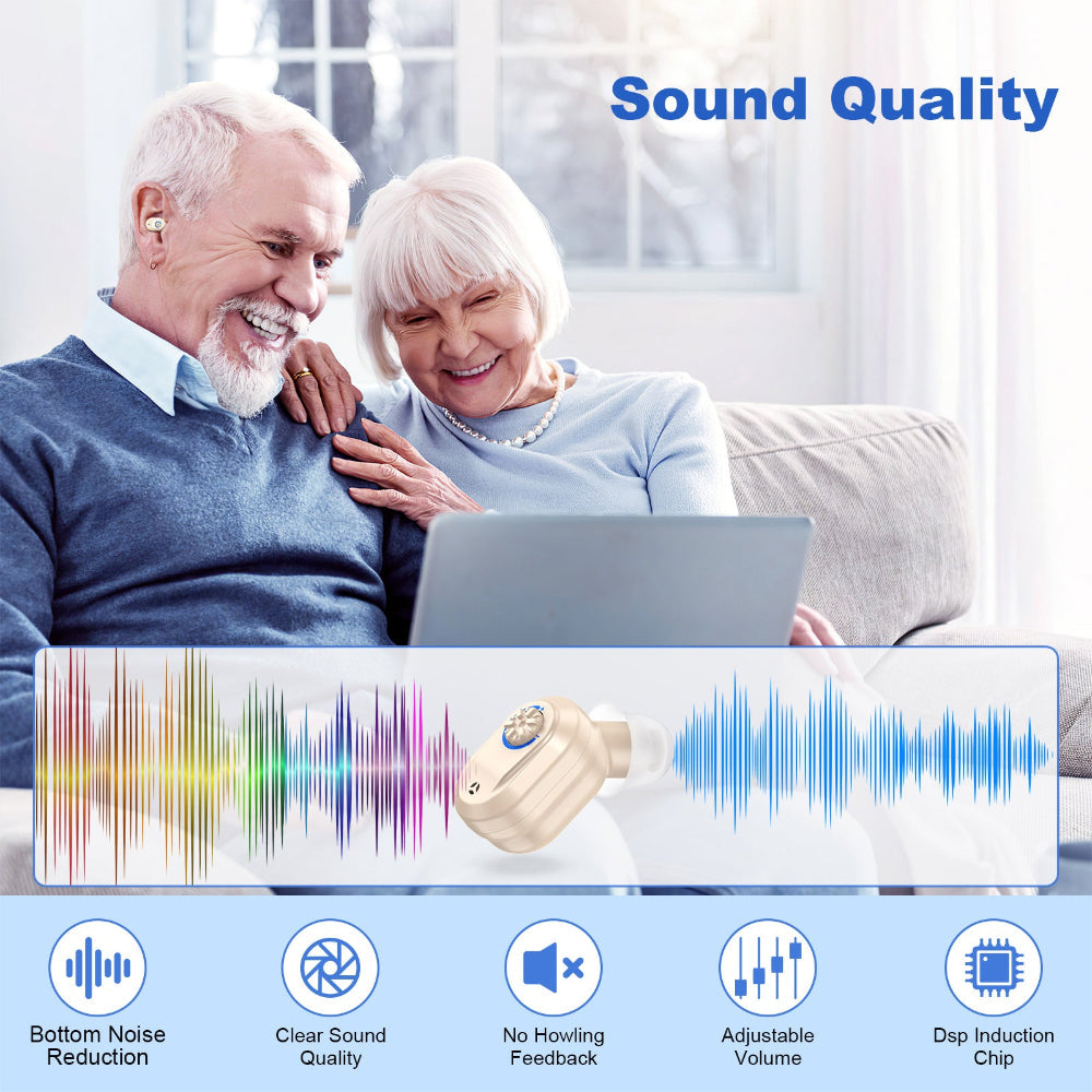 Rechargeable In The Ear Hearing Aids With Charging Case And Lcd Display Ultra Compact Sound Amplifier For Seniors Black