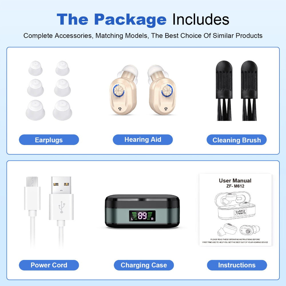 Rechargeable In The Ear Hearing Aids With Charging Case And Lcd Display Ultra Compact Sound Amplifier For Seniors Black