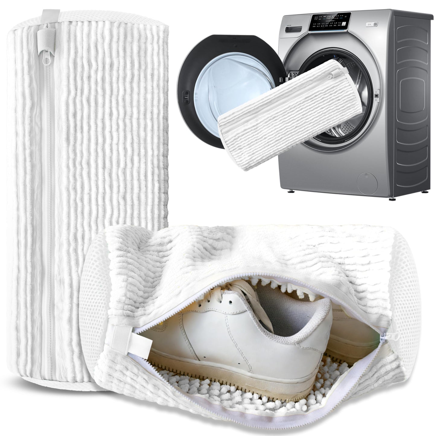 2-Pack Reusable Shoe Washing Machine Bag White Protective Laundry For All Shoes Anti-Deformation & Deep Clean With Zippe