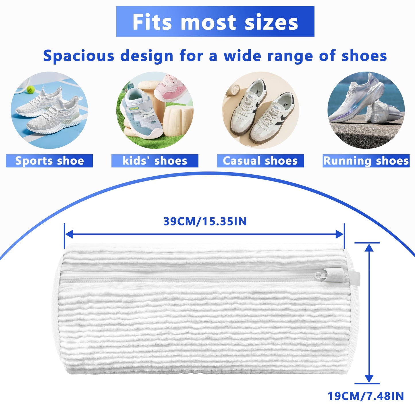 2-Pack Reusable Shoe Washing Machine Bag White Protective Laundry For All Shoes Anti-Deformation & Deep Clean With Zippe