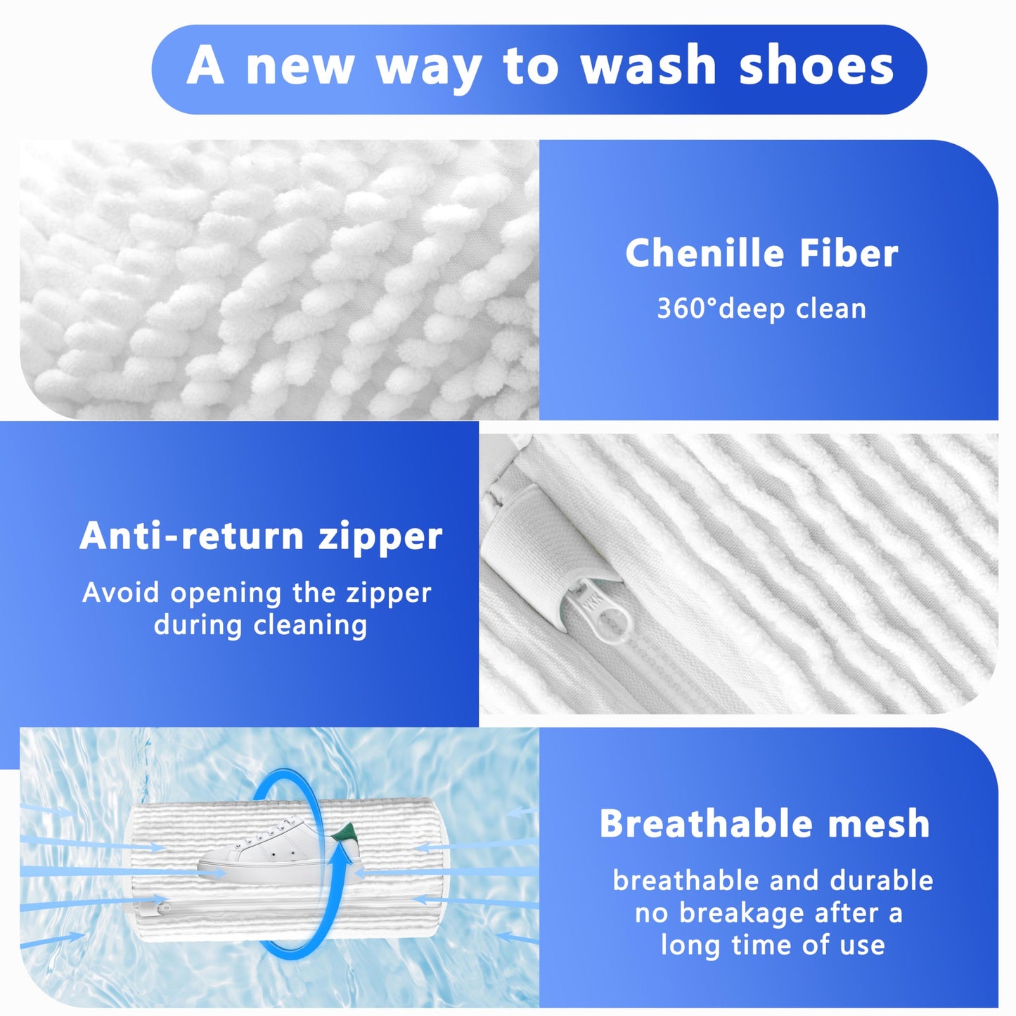 2-Pack Reusable Shoe Washing Machine Bag White Protective Laundry For All Shoes Anti-Deformation & Deep Clean With Zippe