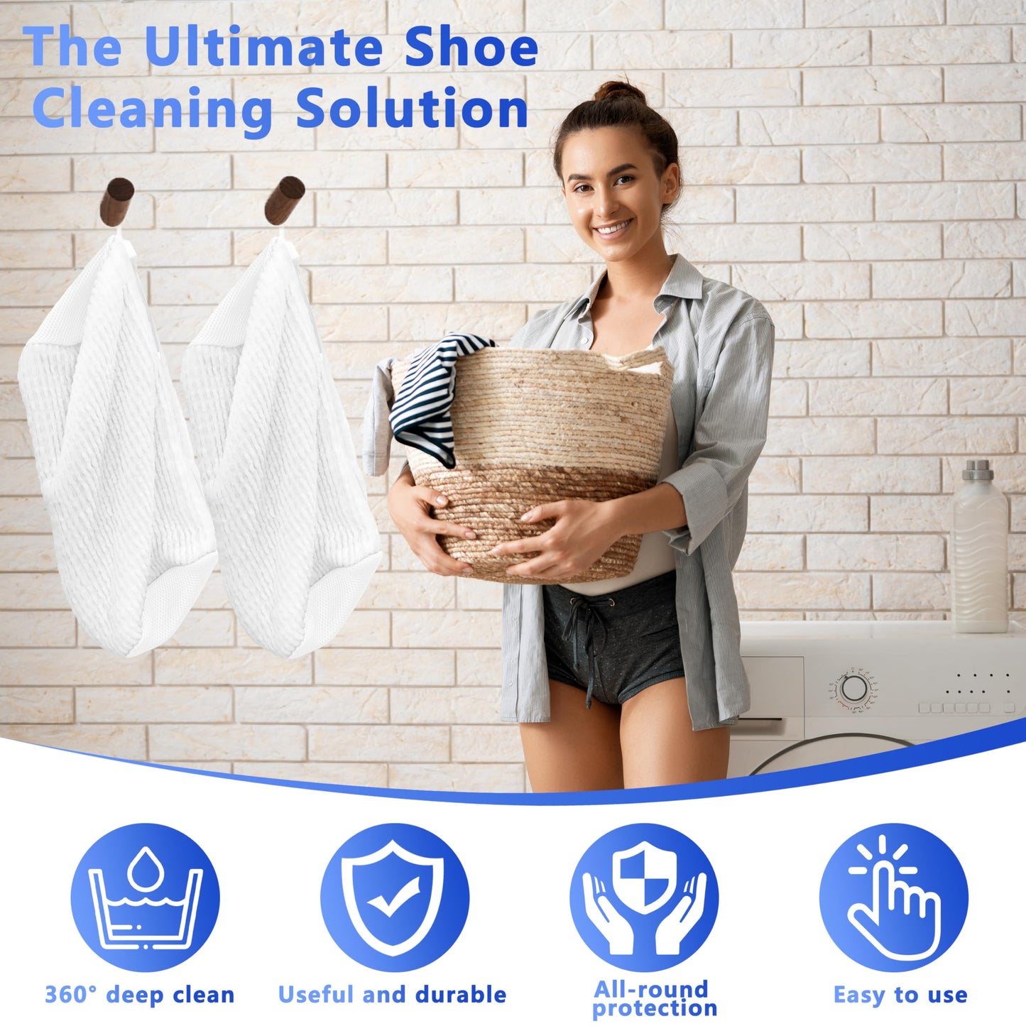 2-Pack Reusable Shoe Washing Machine Bag White Protective Laundry For All Shoes Anti-Deformation & Deep Clean With Zippe