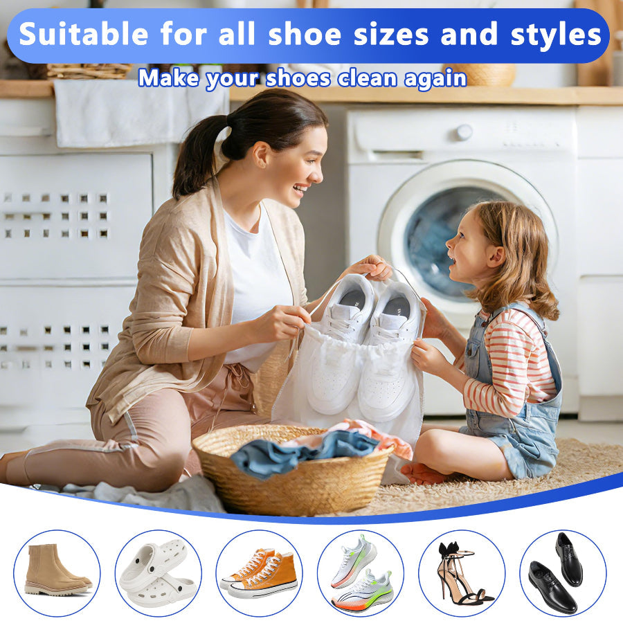 2-Pack Reusable Shoe Washing Machine Bag White Protective Laundry For All Shoes Anti-Deformation & Deep Clean With Zippe