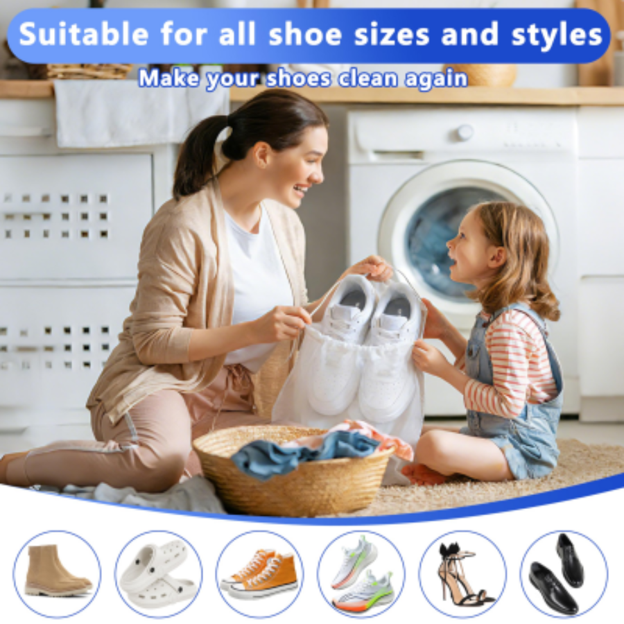 2-Pack Reusable Shoe Washing Machine Bag White Protective Laundry For All Shoes Anti-Deformation & Deep Clean With Zippe