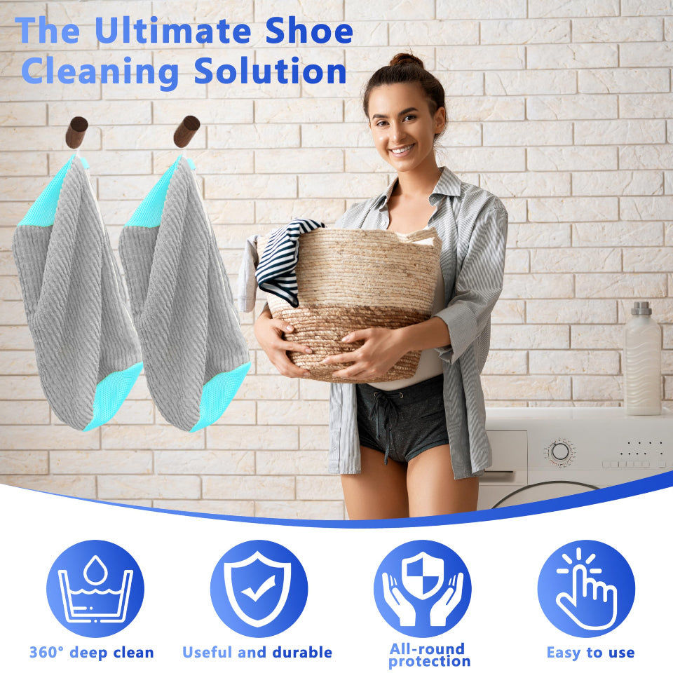 2-Pack Reusable Shoe Washing Machine Bag White Protective Laundry For All Shoes Anti-Deformation & Deep Clean With Zippe