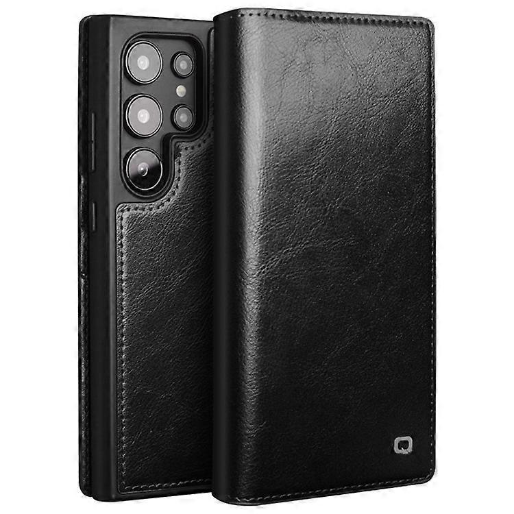 Compatible With Samsung Galaxy S24 Ultra Genuine Leather Wallet Phone Case Flip Stand Cover Black