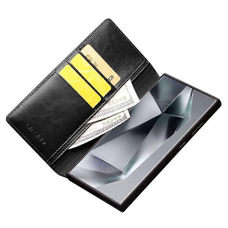 Compatible With Samsung Galaxy S24 Ultra Genuine Leather Wallet Phone Case Flip Stand Cover Black