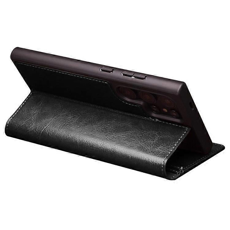 Compatible With Samsung Galaxy S24 Ultra Genuine Leather Wallet Phone Case Flip Stand Cover Black