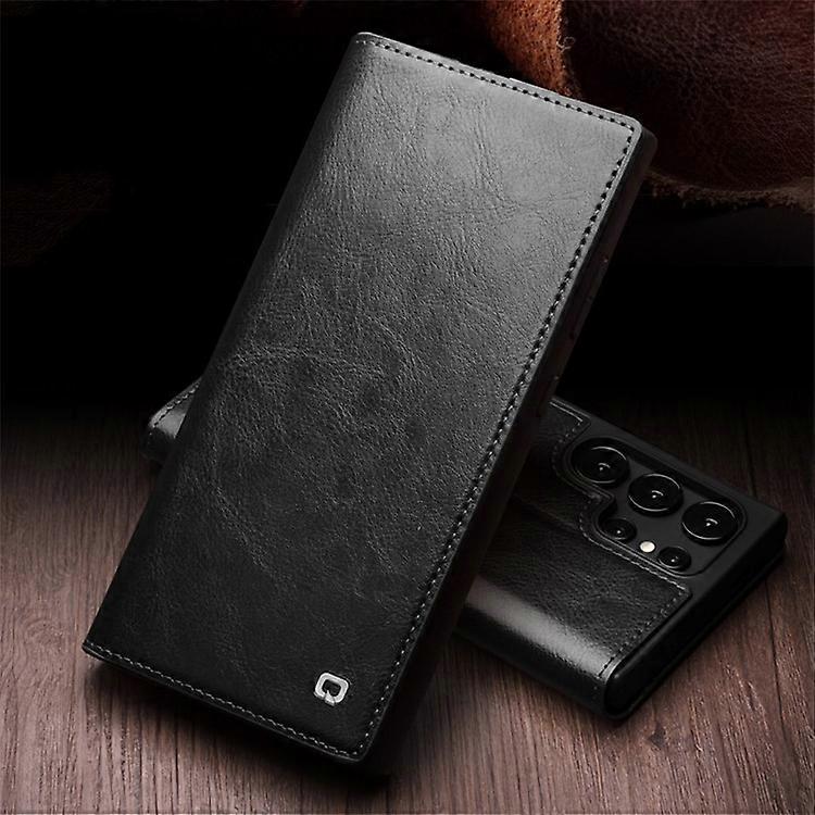 Compatible With Samsung Galaxy S24 Ultra Genuine Leather Wallet Phone Case Flip Stand Cover Black