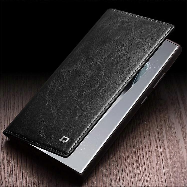 Compatible With Samsung Galaxy S24 Ultra Genuine Leather Wallet Phone Case Flip Stand Cover Black