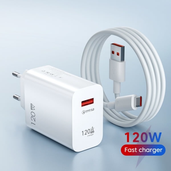 120W Usb C Fast Charger Huawei Samsung Xiaomi Compatible With Qc3.0 Type Cable 10A Eu White