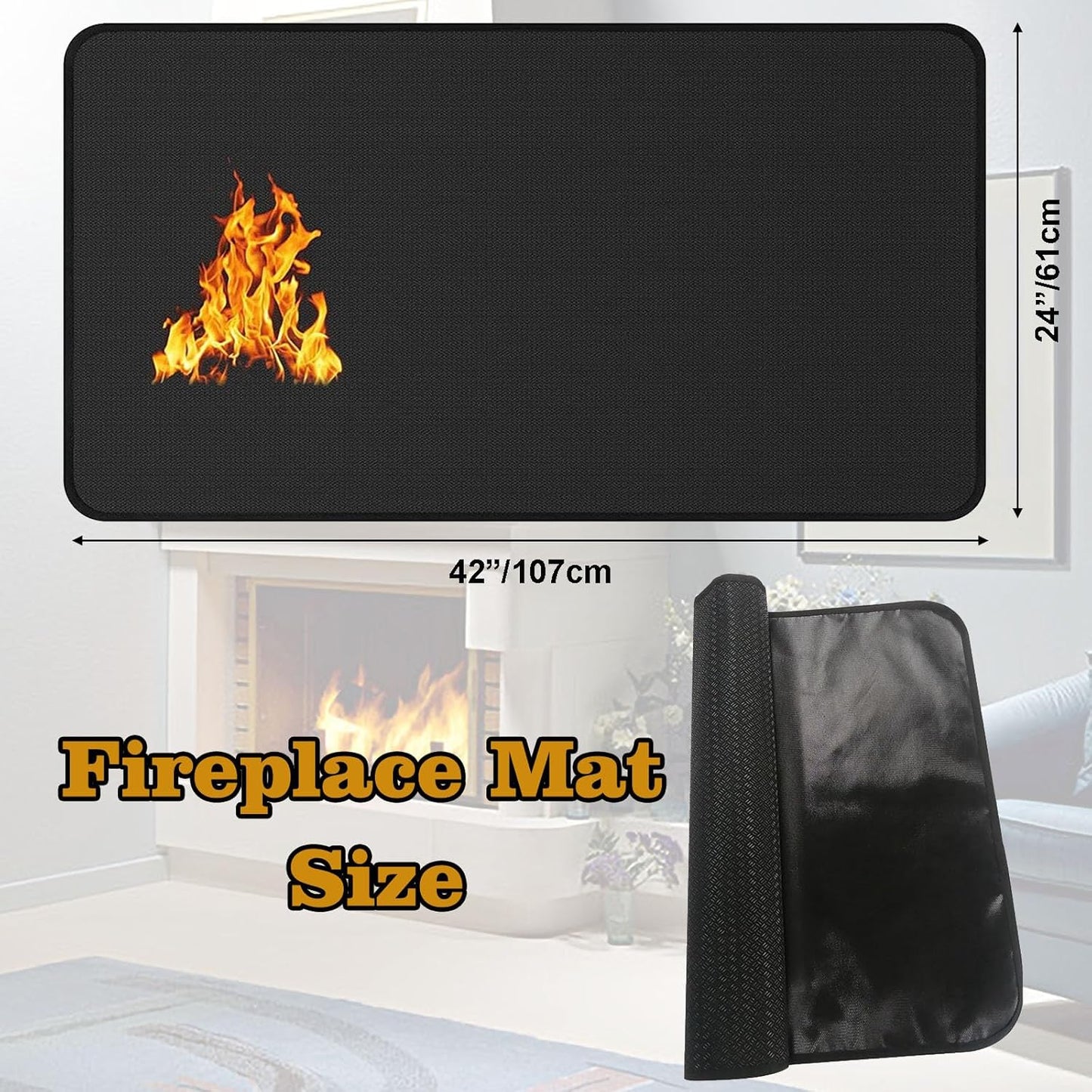 Fireproof Fireplace Hearth Mat Rug Resistant Rectangular Pit Heated Floor For Outdoor Grills Pits Smokers Woodstoves 42"