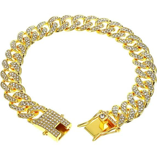 Chain Collar For Dog Diamond Cuban Link 13Mm Wide Pet Style Metal Cat Crystal Jewelry Accessories Small Medium Large Dog
