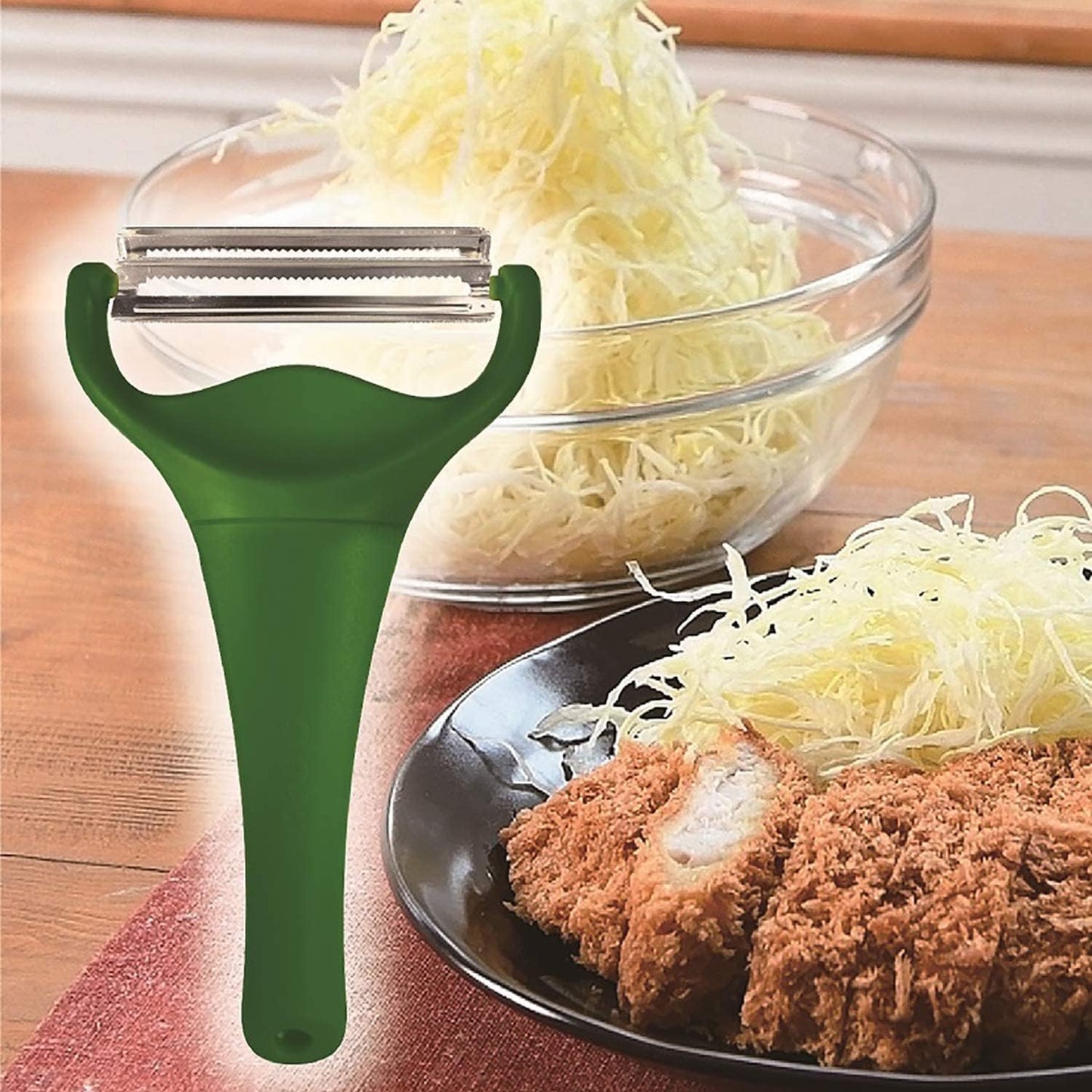 Nonoji Max Cabbage Peeler And Shredder With Slip Handle Julienne 2 Sharp Blades For Vegetable Peeling Kitchen Dark Green